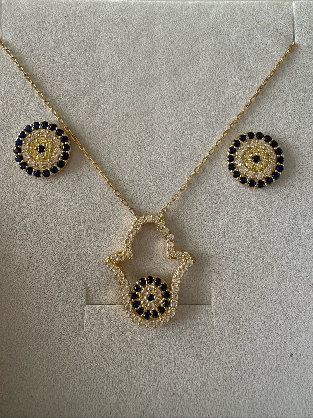 Sterling Silver 925 Gold Hamsa Hand Necklace 18”